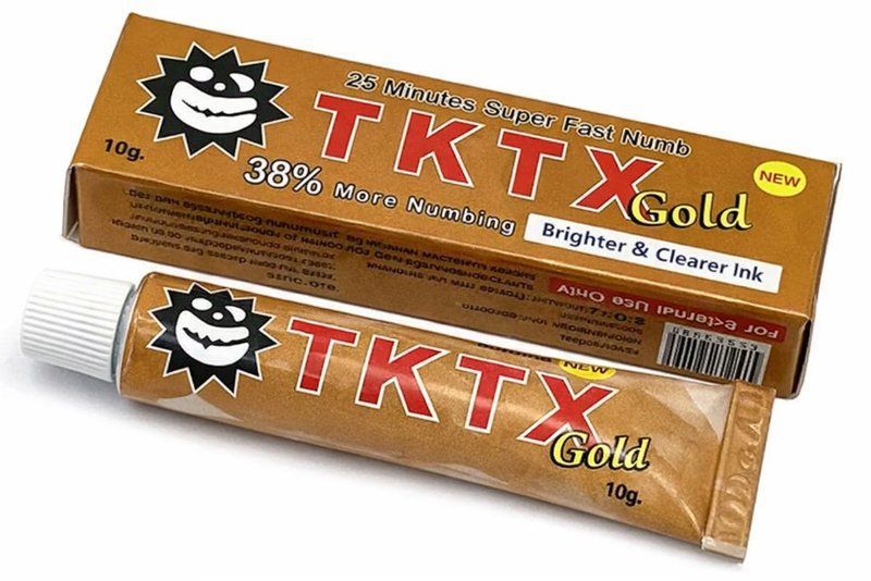 TKTX Gold 38, krem znieczulający 10 g, napis 38% More Numbing na opakowaniu