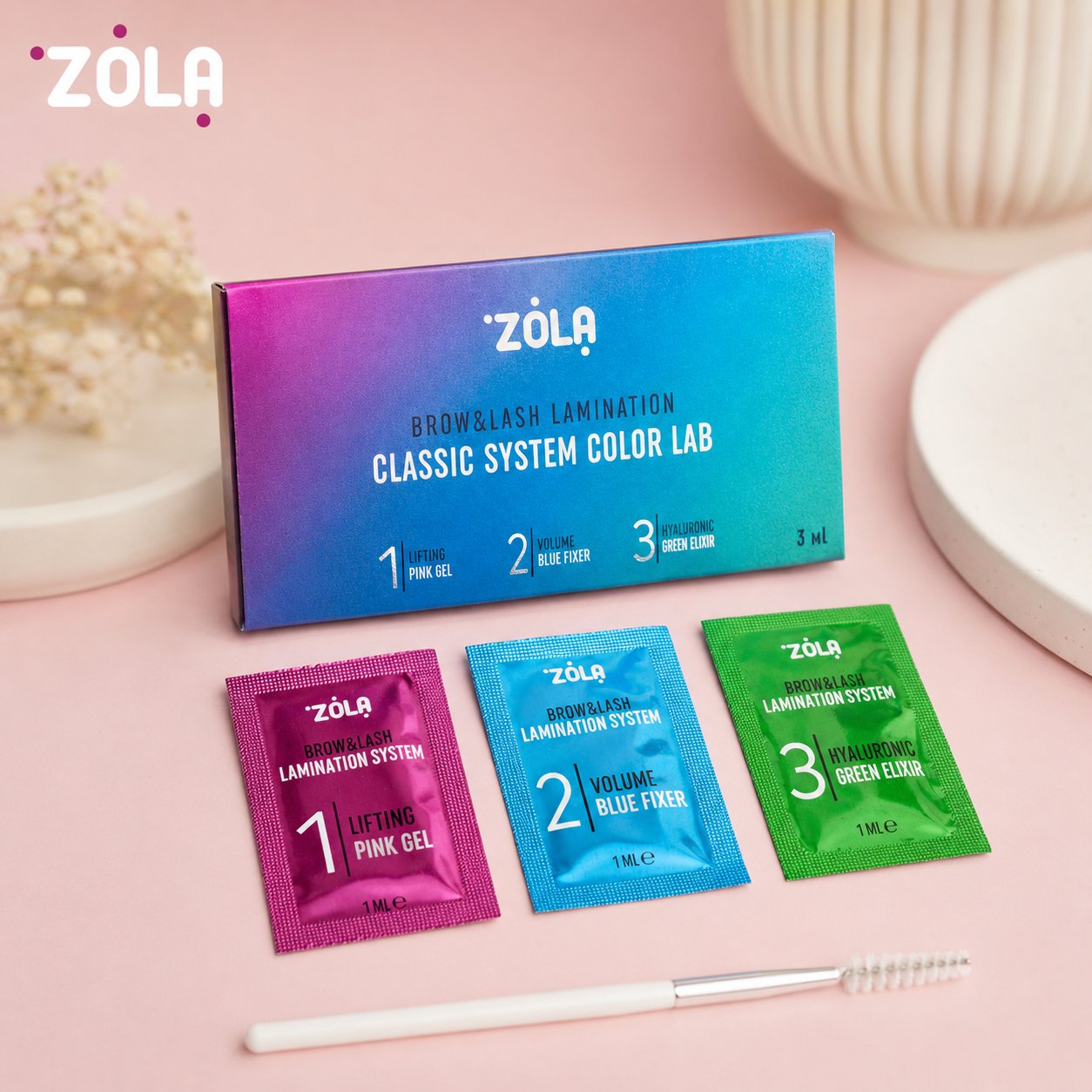 Sistemul de laminare a sprâncenelor și genelor ZOLA, compuși Color Lab și Lami