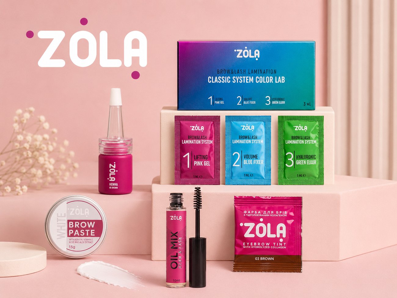 Henna, vopsea, compuși pentru laminare și îngrijire ZOLA pentru sprâncene